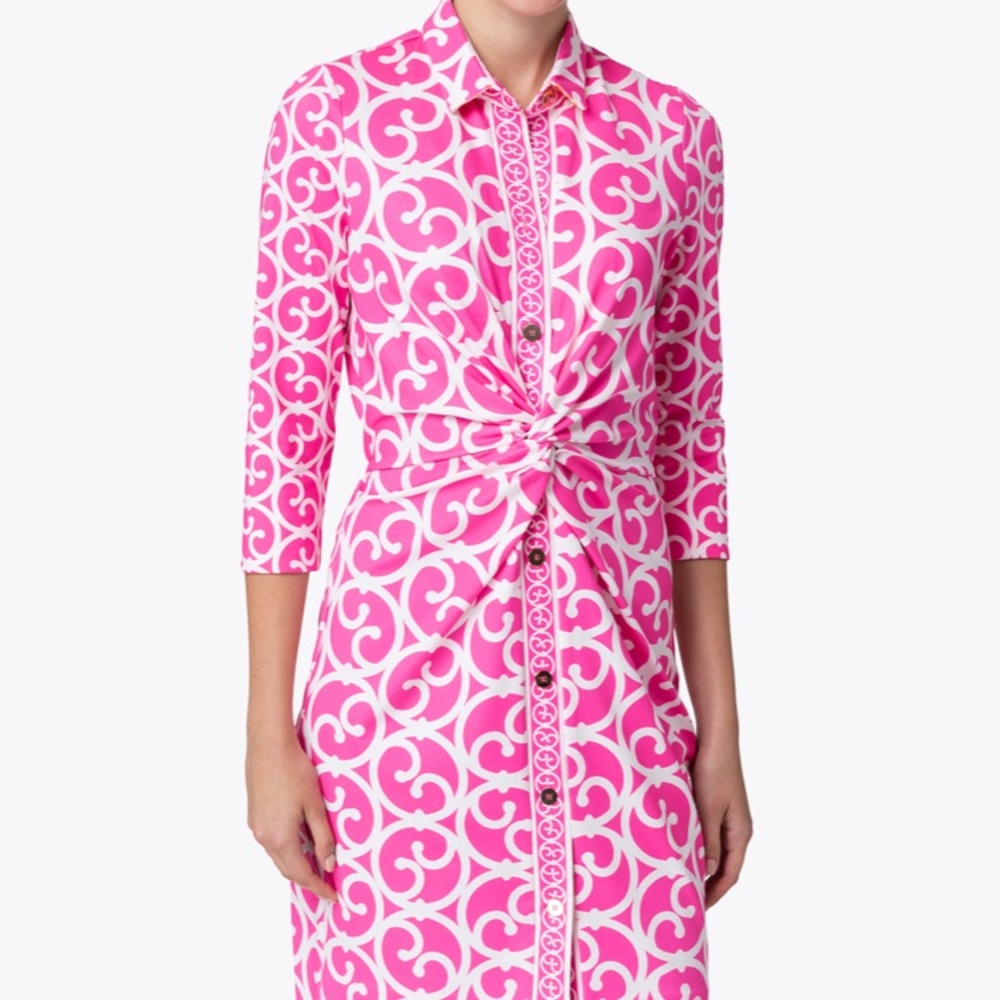 Gretchen Scott Fuchsia & White Twist Front Dress M